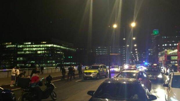 Police descended on London Bridge after a van reportedly hit pedestrians. Photo: @willheaven/Twitter