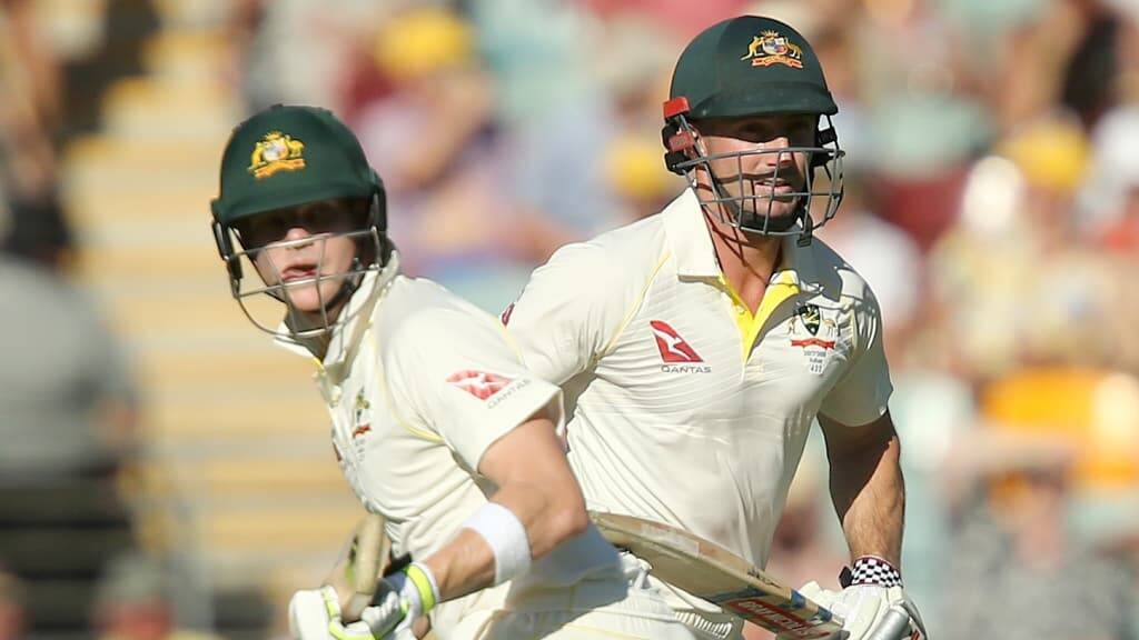 Rescue mission: Steve Smith and Shaun Marsh kept the scoreboard ticking over with their running between the wickets. Source: Brisbane Times