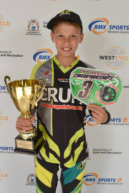 Rising BMX star Braiden Abrahamse finished third overall in his age group 11 Boys at the 2016 WA BMX State Championships during the October school holidays.
