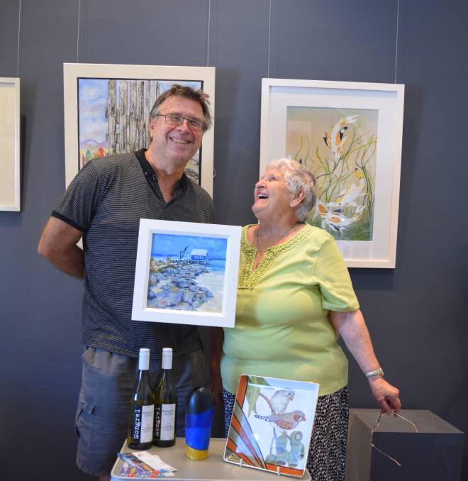 Busselton artist Steve Vigors with the Busselton Art Society president Joan Kent.