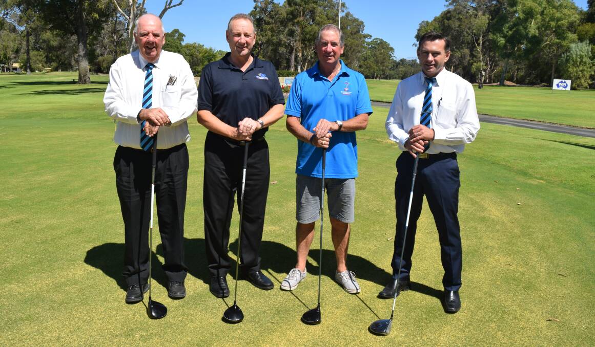 Harcourts property consultant Neil Honey, Cape to Cape Insurance Services director Glenn Paterson, golf day coordinator Mike Kearney and Harcourts director Craig Edwards. 
