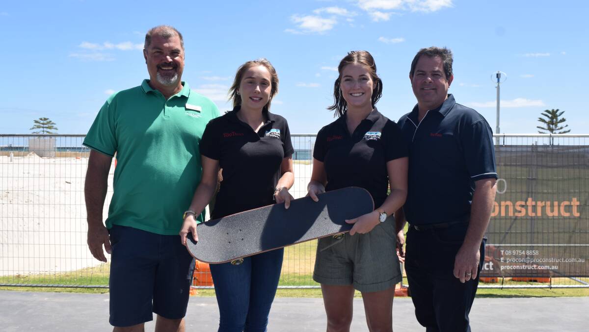 City of Busselton mayor Grant Henley, former youth development trainee Keeley Milner, youth development trainee Alice McAuliffe, and Rio Tinto Justin Francesconi.