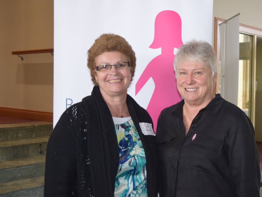 Busselton resident Janine Clayton and Breast Cancer Network Australia ambassdor Raelene Boyle at an information forum for women living with breast cancer held at Abbey Beach Resort.