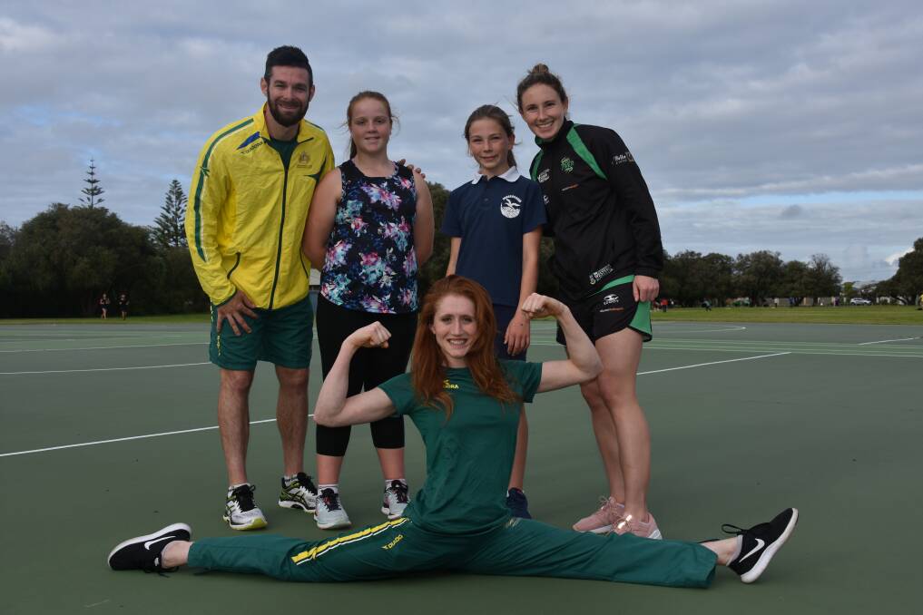 Trent Mitton, Phoebe Steward, Storm Ramsey, Ingrid Colyer and Olivia Vivien at Lou Weston Oval in Busselton.