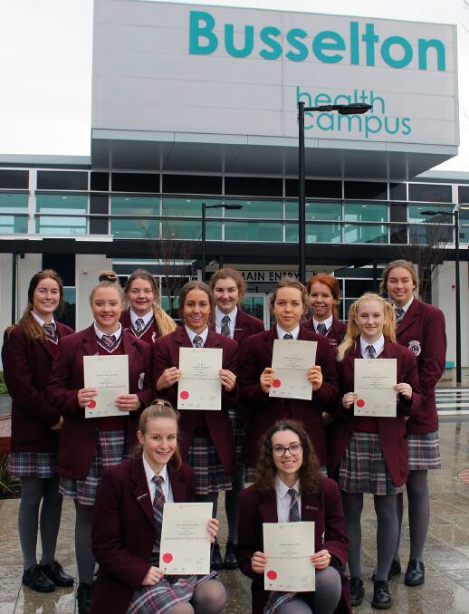 St Mary MacKillop College year 12 students who are on track for a career in nursing after completing Certificate IV in preparation for nursing studies.