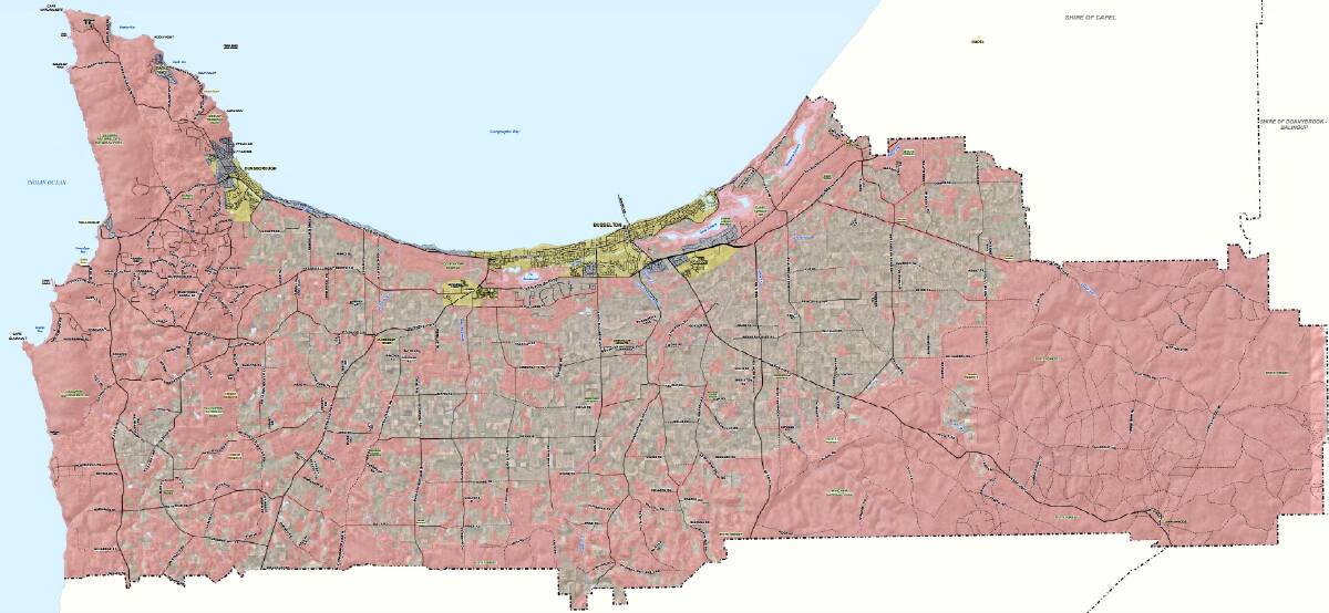 Bushfire prone areas in the City of Busselton. Image supplied.
