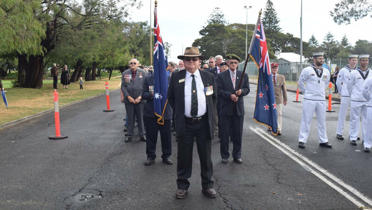Former president of the Busselton RSL Bob Wood leading the 2016 Memorial Parade.