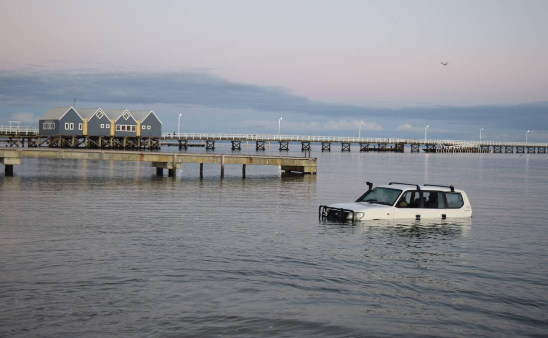 A four wheel drive was submerged and abandoned in Geographe Bay on the Busselton foreshore on the evening of Monday, April 18.