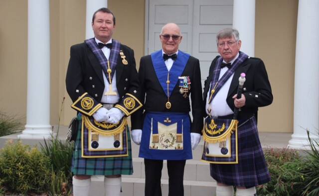 Brother Steve McGrattan, Worshipful Brother Eric Meacock and Tarbolton Secretary Brother Eddie Meyer.