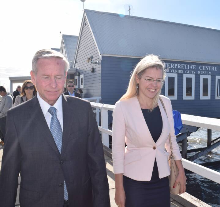 Premier Colin Barnett and Vasse MP Libby Mettam walk along Busselton Jetty, which has been part of the Busselton foreshore redevelopment. Several state ministers joined Mr Barnett in Busselton for a cabinet meeting on Monday.