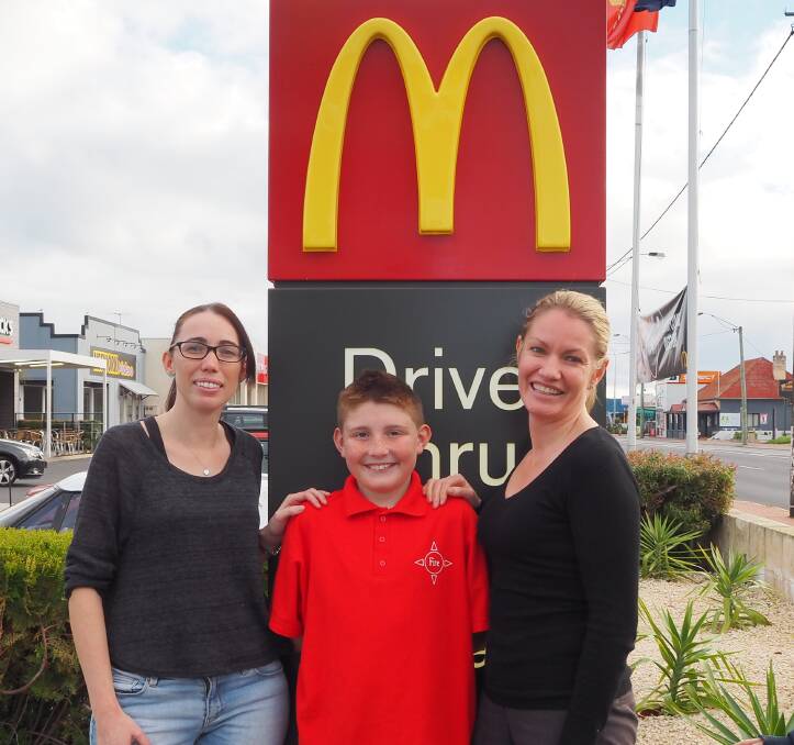 Blake Andrew Manning with mum Danni and McDonald's Busselton licensee Megan McMullen. Blake and Danni will travel to Rio later in the year for the Olympic games. 