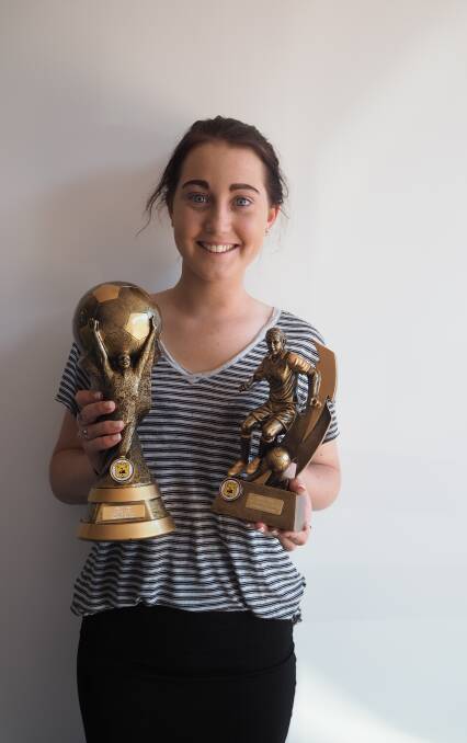 Chelsea Braam with her South West Soccer Association awards. Photo by Lily Yeang.