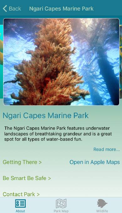 To download the app, which features travel tips and activities, an offline map and a list of local wildlife found in the area, search for Marine Parks WA in the app store.