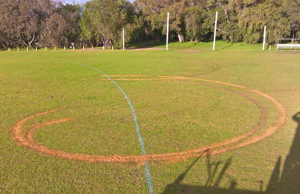 The Aussie Rules Football oval in Dunsborough has been vandalised. Photo supplied.