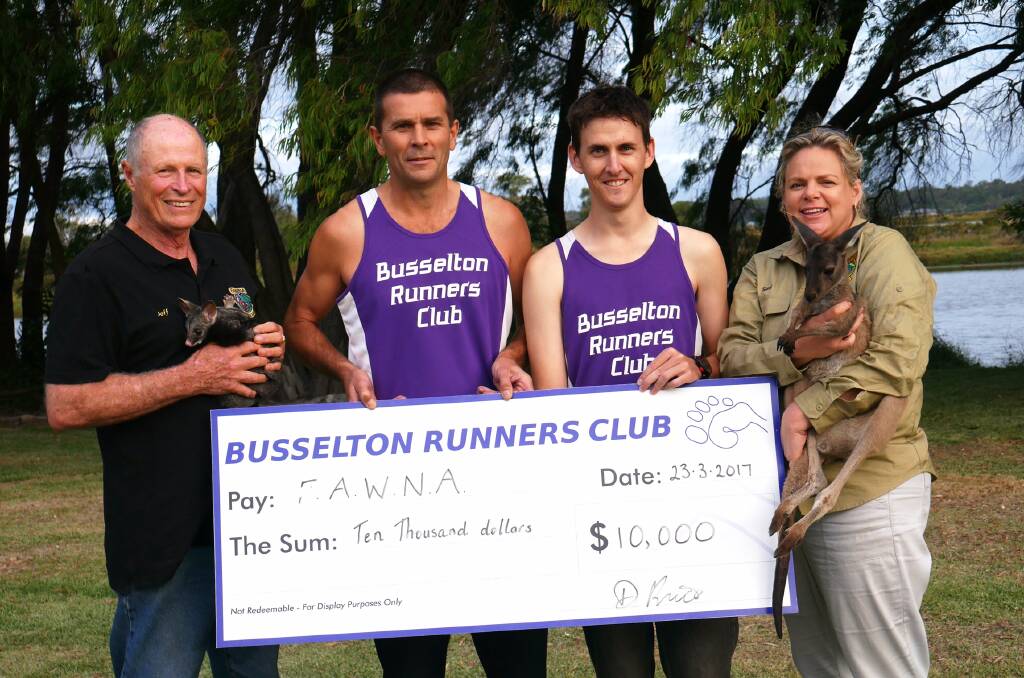 In a great show of community spirit, the Busselton Runners Club donated $10,000 to FAWNA to support their efforts in helping injured and orphaned wildlife. Photo: Supplied 