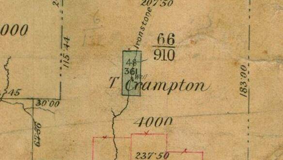 Historic: A map from the late 1800's shows Thomas Crampton's property in Allanson, with Ironstone Gully running through it. Photo: supplied.