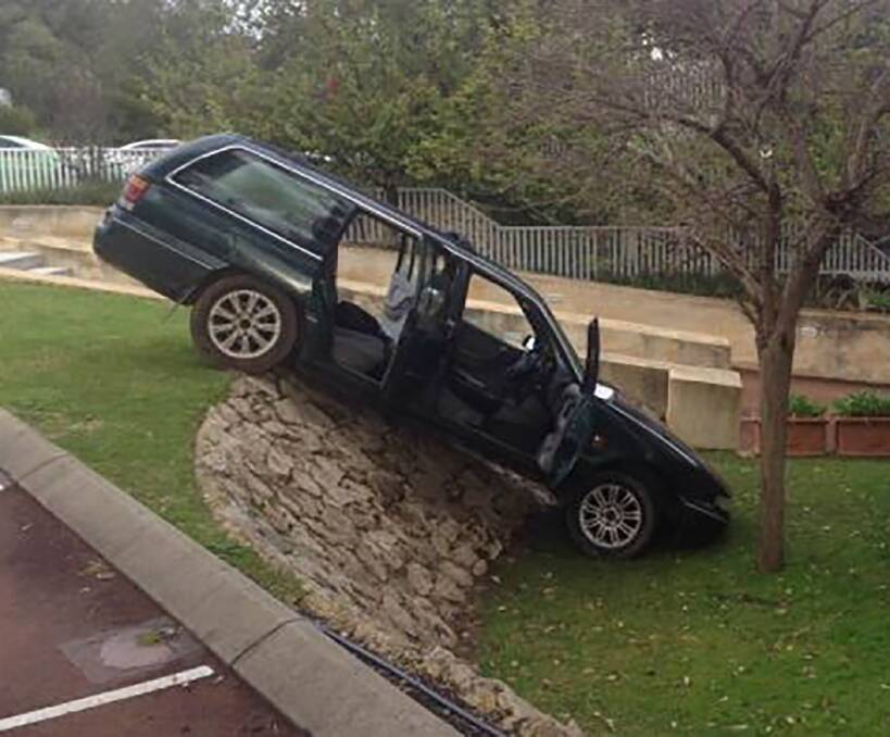 Accident or ridiculously bad parking? A Yallingup resident snapped this car only metres away from Caves House Hotel's outdoor bar on Sunday. The whereabouts of the owners was unknown.