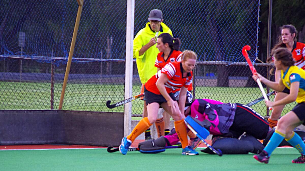 The Cavaliers' goalkeeper was unable to stop Kate Sayers from scoring Margaret River's second goal. Photo: Mark Harrison