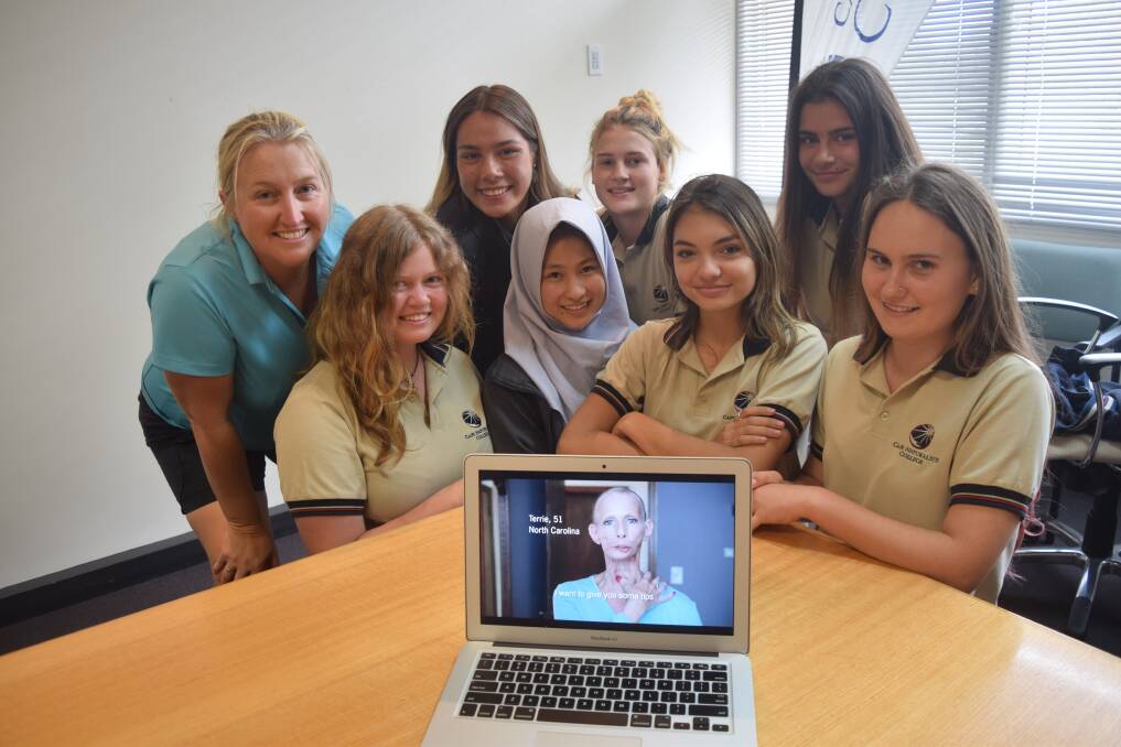 Cape Naturaliste College health and physical education teacher Merrylee Legros with Year 9 students who participated in an anti-smoking advertising research project. Image Sophie Elliott.