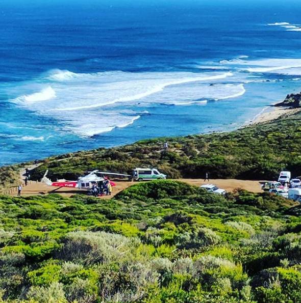 The scene in Margaret River following one of the recent shark attacks. Photo courtesy @ohsnap_ perth/Instagram
