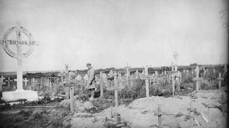 A cemetery near Pozieres, showing Australian and German graves side by side. Photo: Australian War Memorial