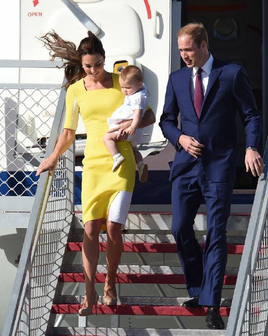 Prince William, Catherine and their son Prince George disembark at Sydney airport on April 16, 2014 Photo: WILLIAM WEST