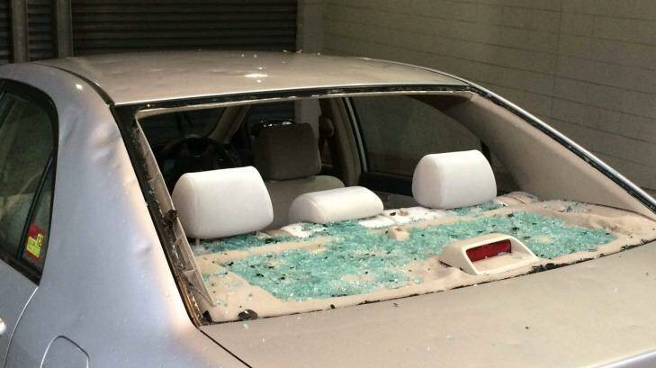 Hail shattered the rear window of this vehicle. Photo: Natalie Bochenski