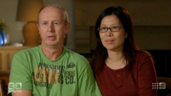 David and Wendy Farnell during Sunday night's <i>60 Minutes</i> interview. Photo: Channel Nine