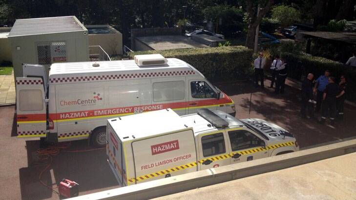 Hazmat vans parked outside parliament. Photo: Ten News Perth