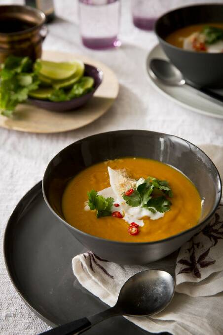 Karen Martini's roast pumpkin soup with Thai flavours freezes well <a href="http://www.goodfood.com.au/good-food/cook/recipe/roast-pumpkin-soup-with-thai-flavours-and-young-coconut-20140428-37dr2.html"><b>(recipe here).</b></a> Photo: Jessica Dale