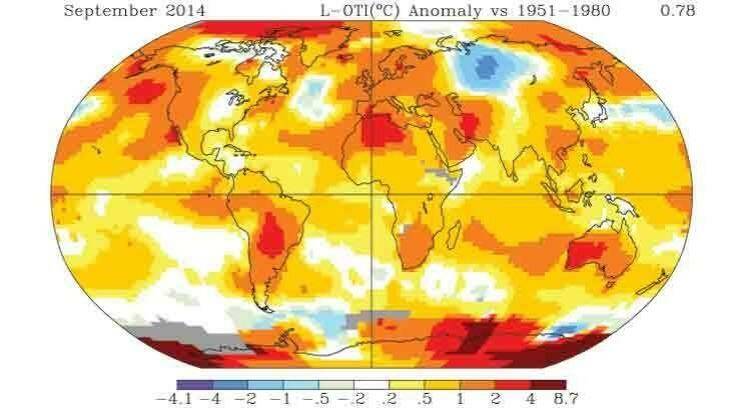 Record hot September - the latest in a series of very warm months. Photo: NASA