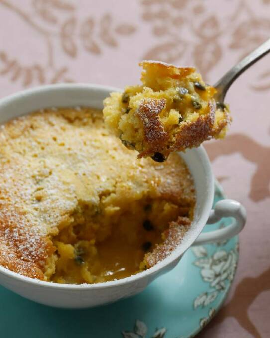 Passionfruit self-saucing pudding <a href="http://www.goodfood.com.au/good-food/cook/recipe/passionfruit-selfsaucing-pudding-20111019-29uky.html"><b>(RECIPE HERE).</b></a> Photo: Quentin Jones