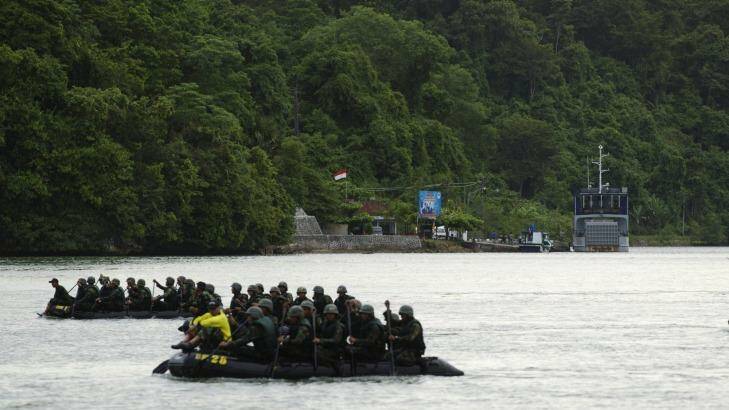 Indonesian military hold training exercises near Nusakambangan prison. Photo: James Brickwood