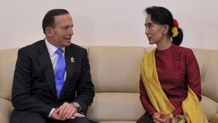Tony Abbott meets with Aung San Suu Kyi. Photo: David Foote 