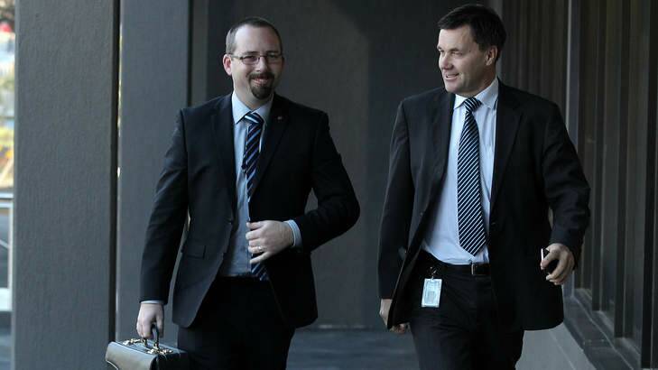 Senator Ricky Muir and his adviser Glenn Druery in happier times. Senator Muir has sacked his adviser. Photo: Alex Ellinghausen