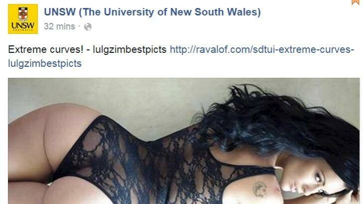 A screengrab of the hacked UNSW Facebook page. Photo: Via Facebook.