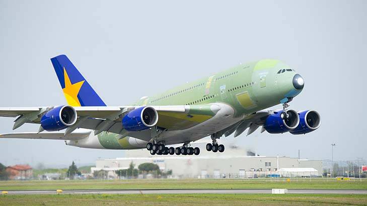 Skymark's first Airbus A380 superjumbo takes off on its maiden testing flight. Skymark Airlines will become the first A380 operator in Japan when it takes delivery of its first aircraft later this year and will fit out its superjumbos with premium economy and business seats only. Photo: Airbus