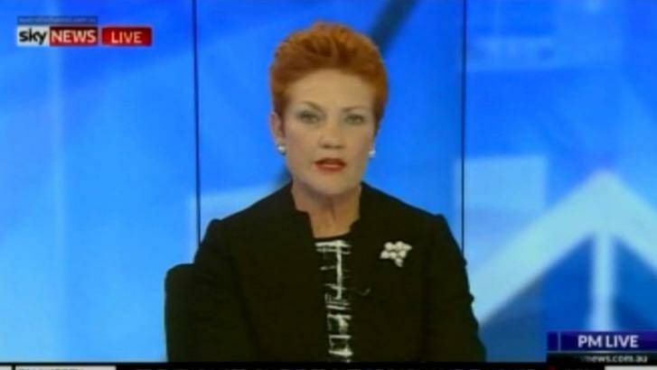 One Nation leader Pauline Hanson on Sky News on Thursday night. Photo: Sky News