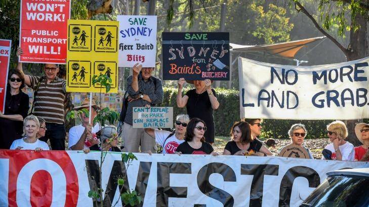 Residents in Sydney's inner west protest against the Westconnex road project.  Photo: Peter Rae