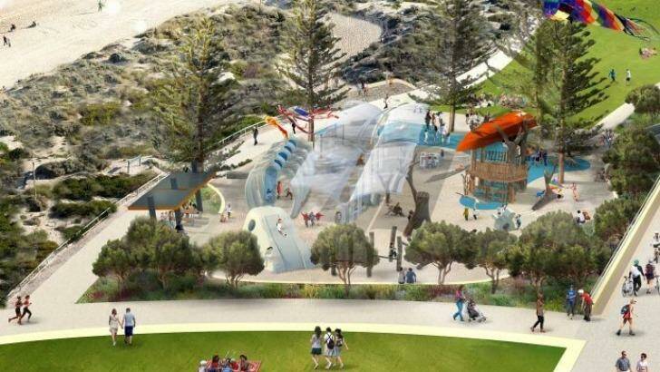 An artist's impression of what the new playground will look like when the Scarborough Beach revamp is finished. Photo: WA Government