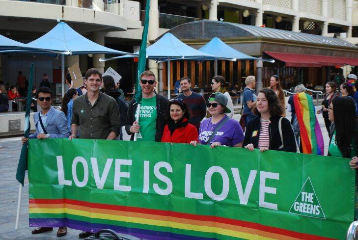 Same sex marriage supporters rally in Perth CBD