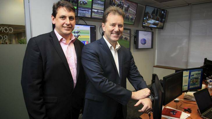 High tech: RVL chief steward Terry Bailey and head of integrity Dayle Brown in the Racing Victoria integrity control room. Photo: Supplied