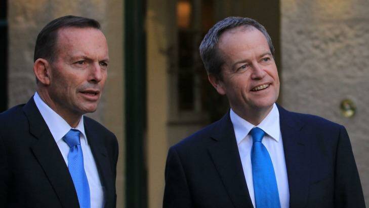 Popularity blues: Tony Abbott and Bill Shorten meet at Kirribilli House on Sunday evening. Photo: James Alcock