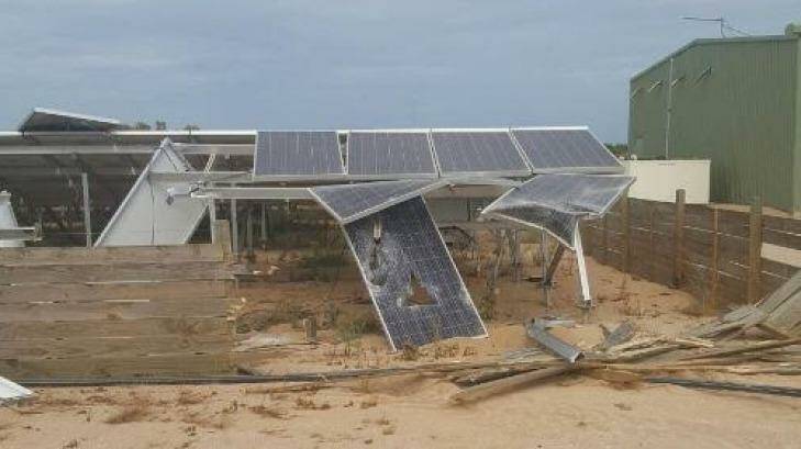 A solar panel power station was also damaged in the forklift rampage. Photo: WA Police