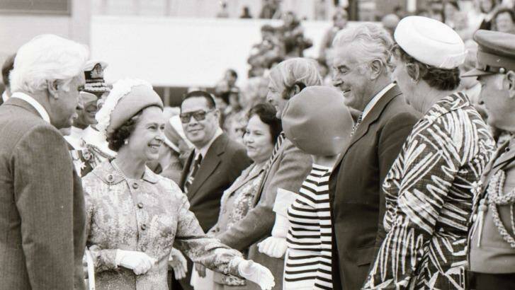 The Queen, with Governor-General Sir John Kerr, meets Gough Whitlam. Photo: Fairfax Photo Archive