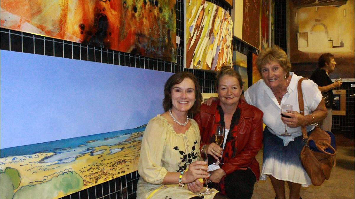 Evelyn Henschke, Helena Nicholson and Anny Heyring at the Vasse Art Award exhibition. Photo: Busselton-Dunsborough Mail. 