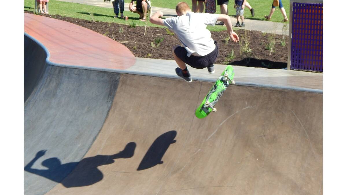 Hudson Cleaver gets airborne at the new Collie Skate Park, which was officially opened on Sunday. Photo: Angela Clutterbuck/Collie Mail.