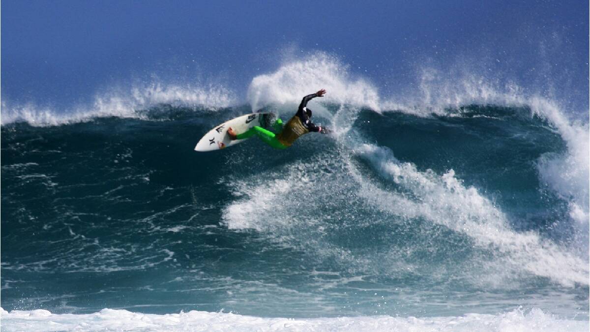 Michel Bourez's sheer power saw him dominate the Drug Aware Margaret River Pro finals on Sunday, downing Nat Young, Kelly Slater and Josh Kerr to take the title. Photo: Sandy Powell/Augusta-Margaret River Mail.