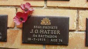 Remembered: A memorial for John Hatter says little of the horrors he saw. Photo: Supplied.