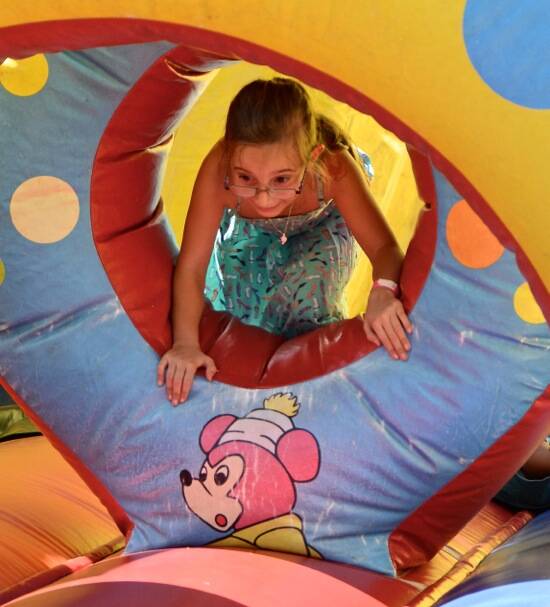 Lara Metaxakis on the bouncy balloon. Photo: Megan Simmonds.